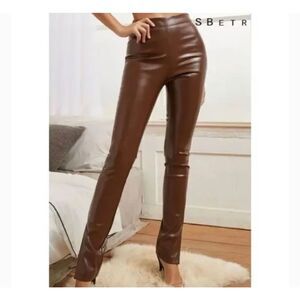SBetro Vegan Leather Brown Bootleg Pants